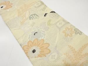 アンティーク　絽　蜀江に古楽器・菊・鉄線模様織り出し丸帯（材料）